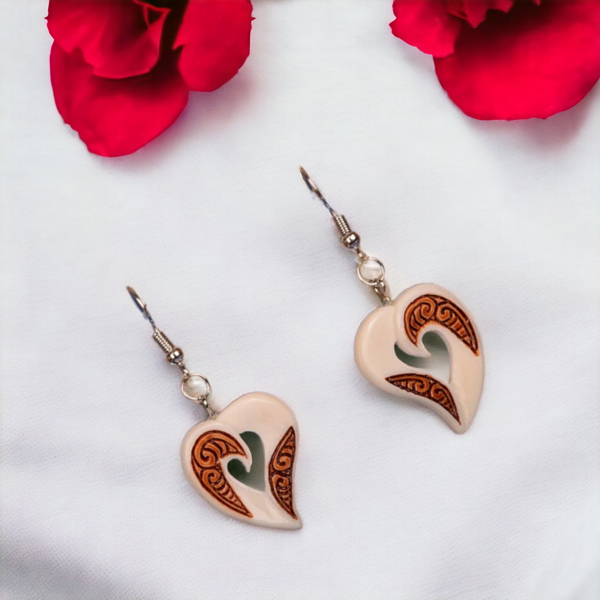 Bone Stained Heart Earrings