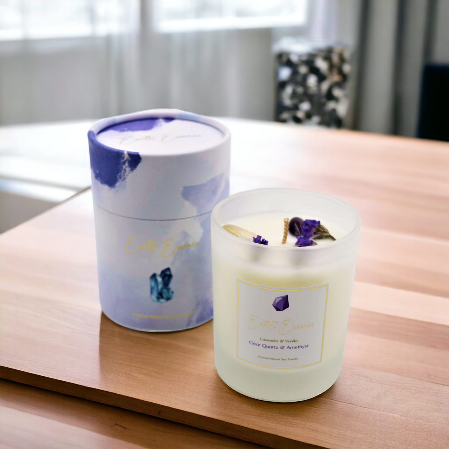 Earth Essence Crystal Soy Wax Candle - Lavender & Vanilla