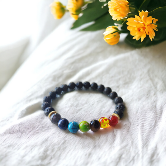 Nudi Point Bracelet Lava Stone Chakra Rainbow