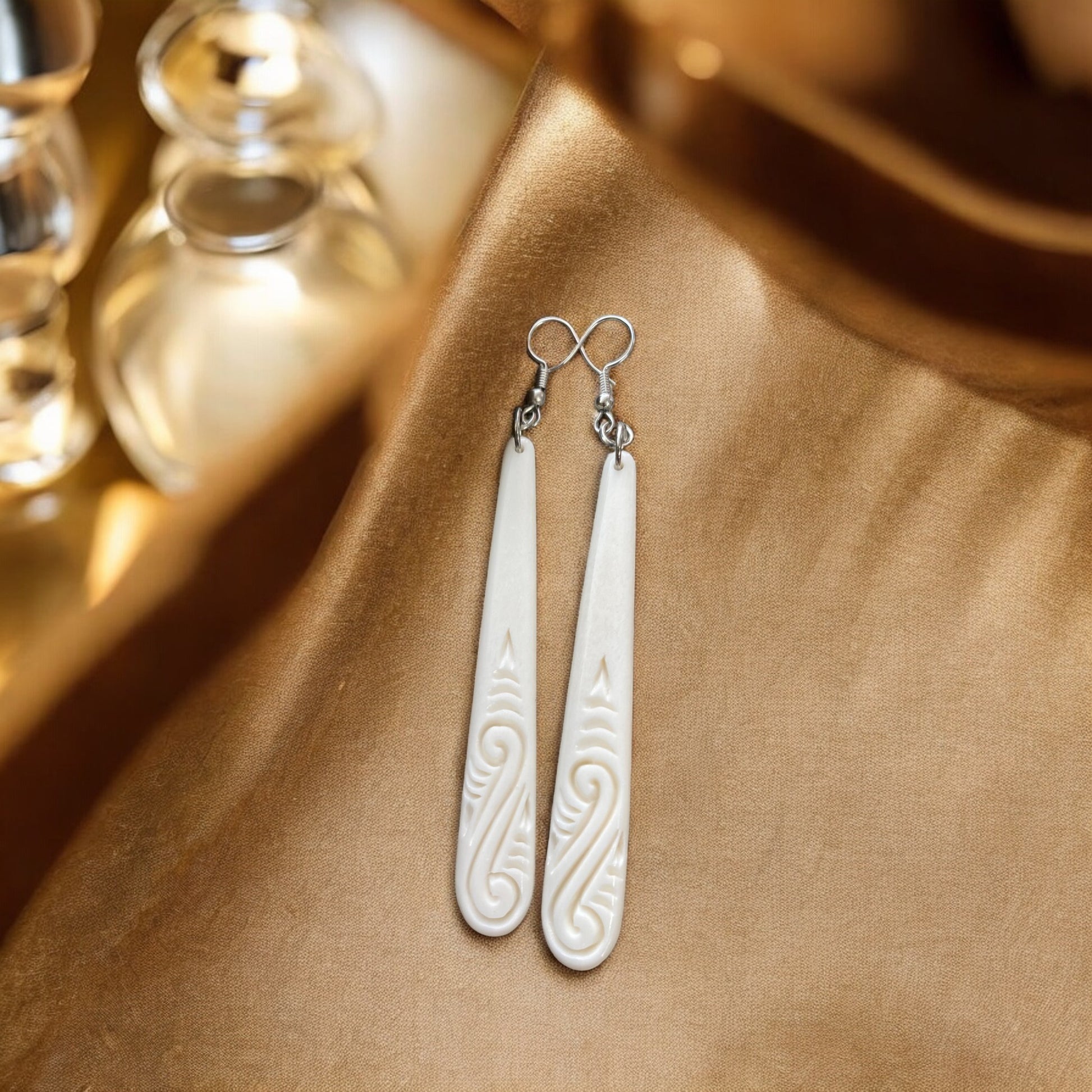 Bone Roimata (Drop) Earrings Patterned Medium