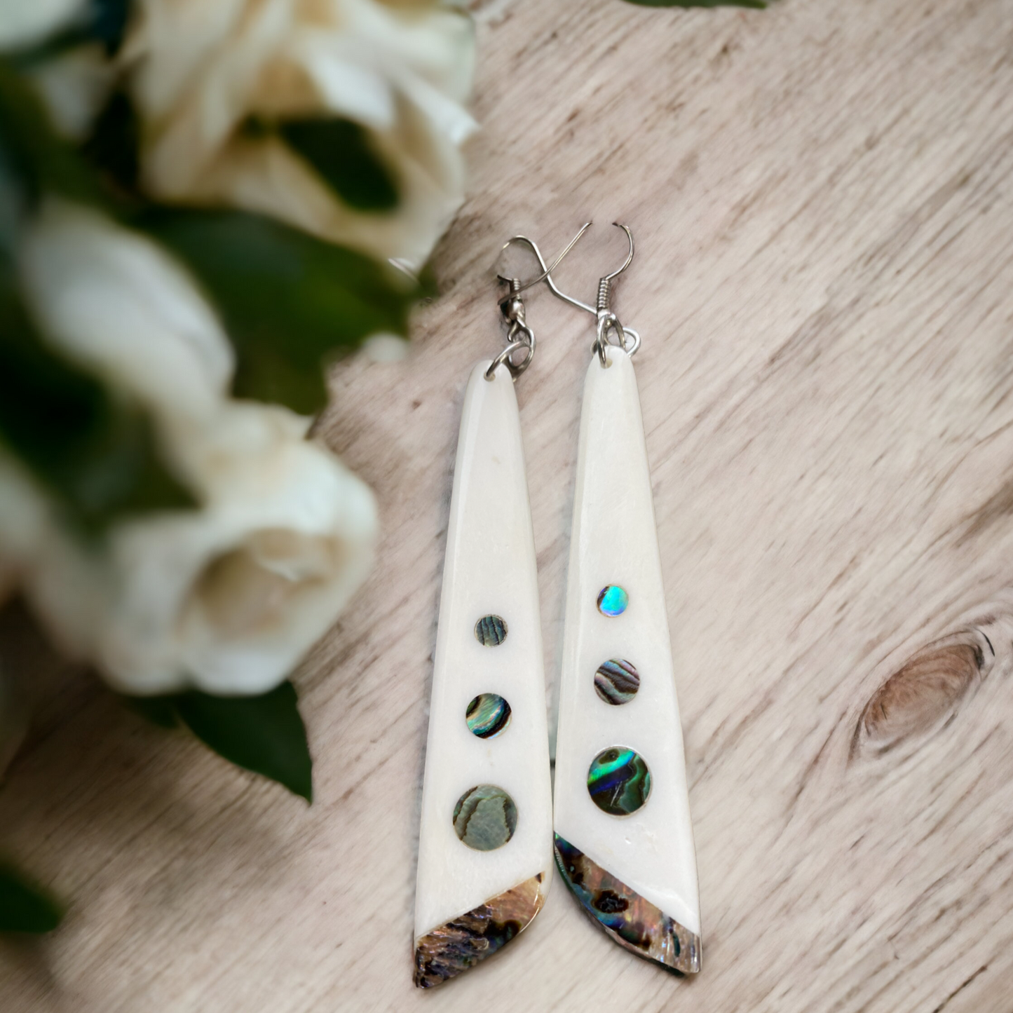 Bone Drop Earrings with Paua Shel