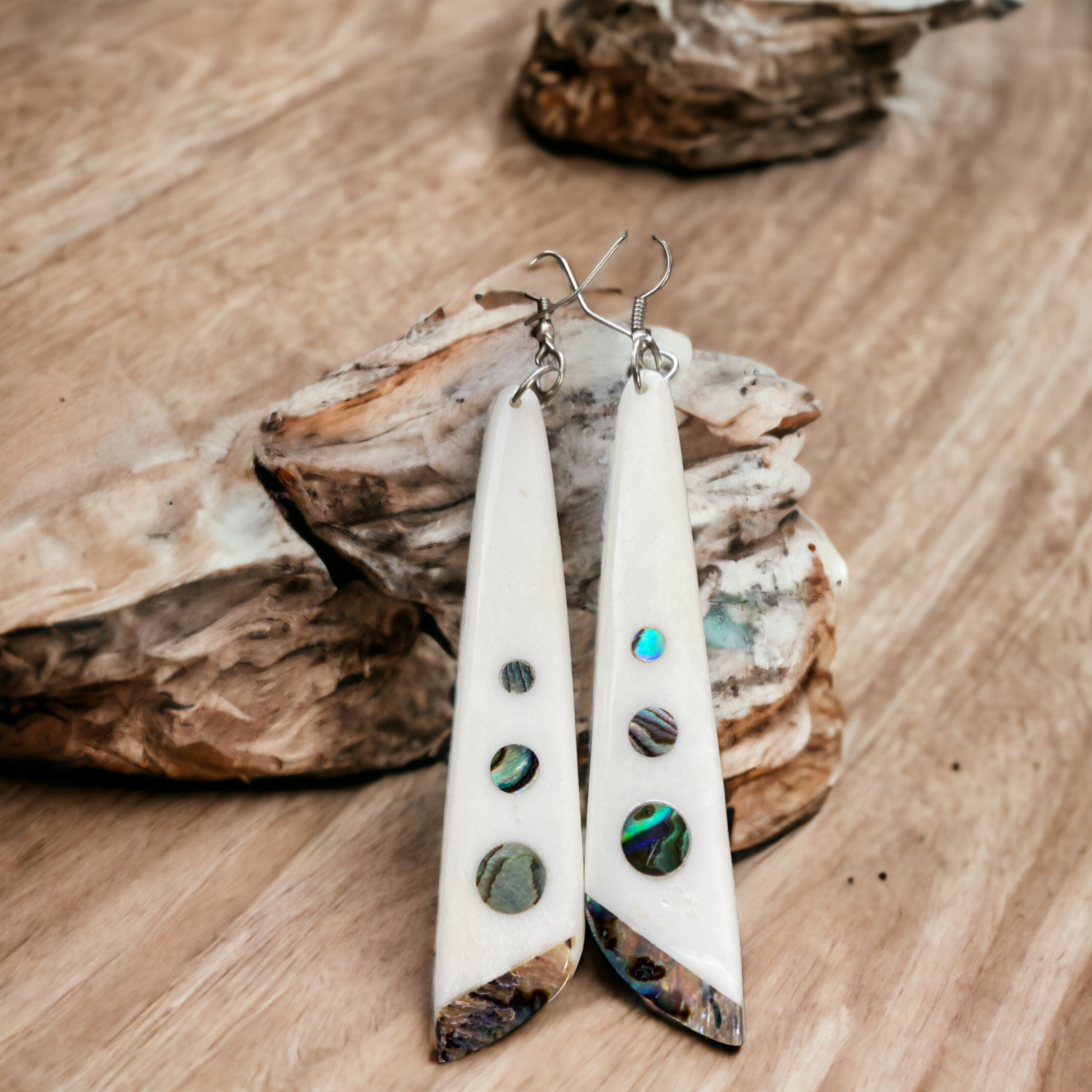 Bone Drop Earrings with Paua Shel