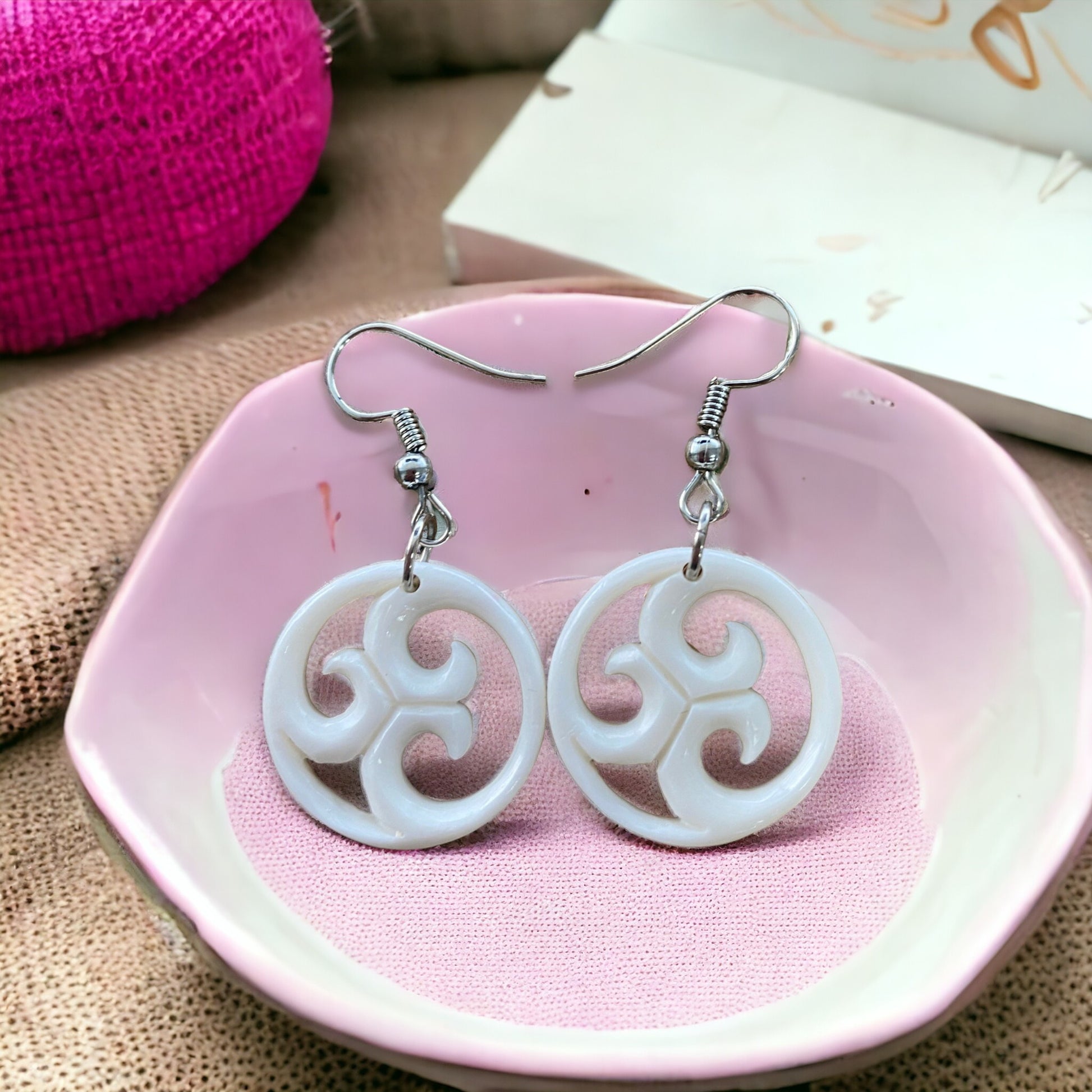 Bone Triple Koru Earrings