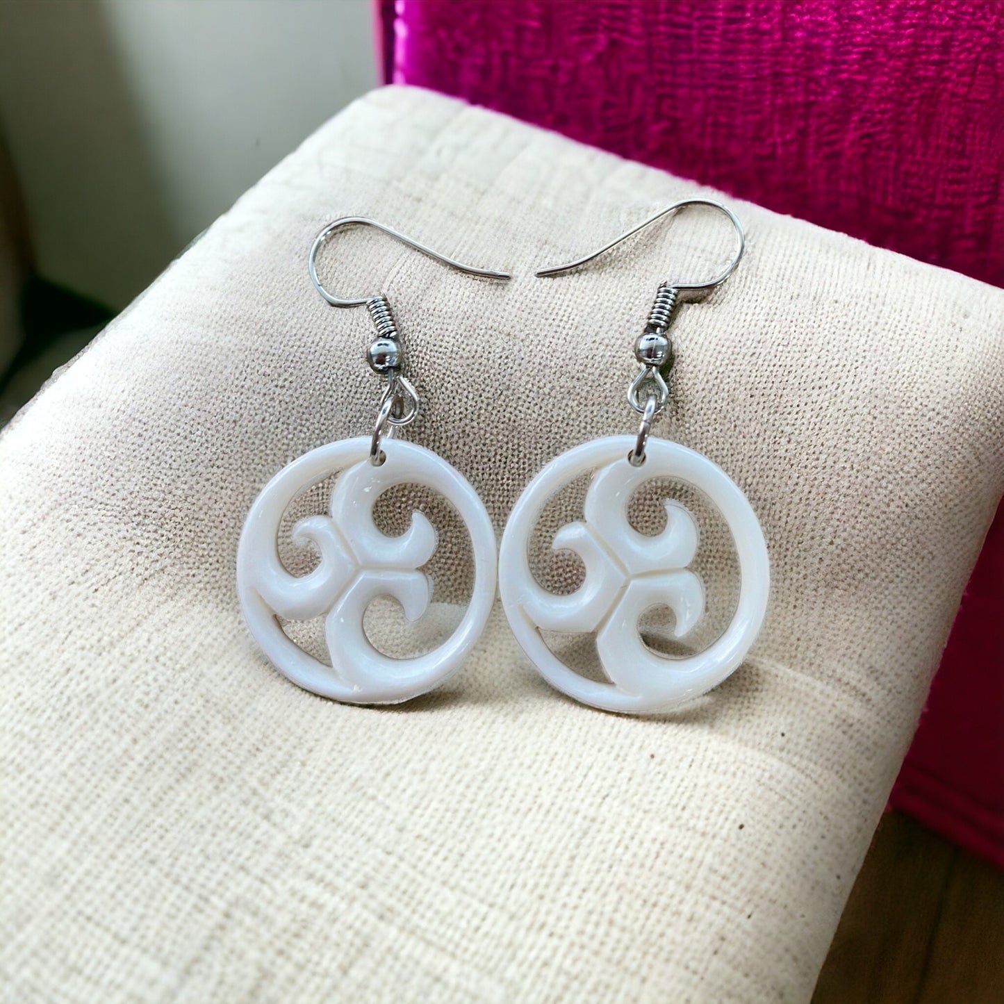 Bone Triple Koru Earrings