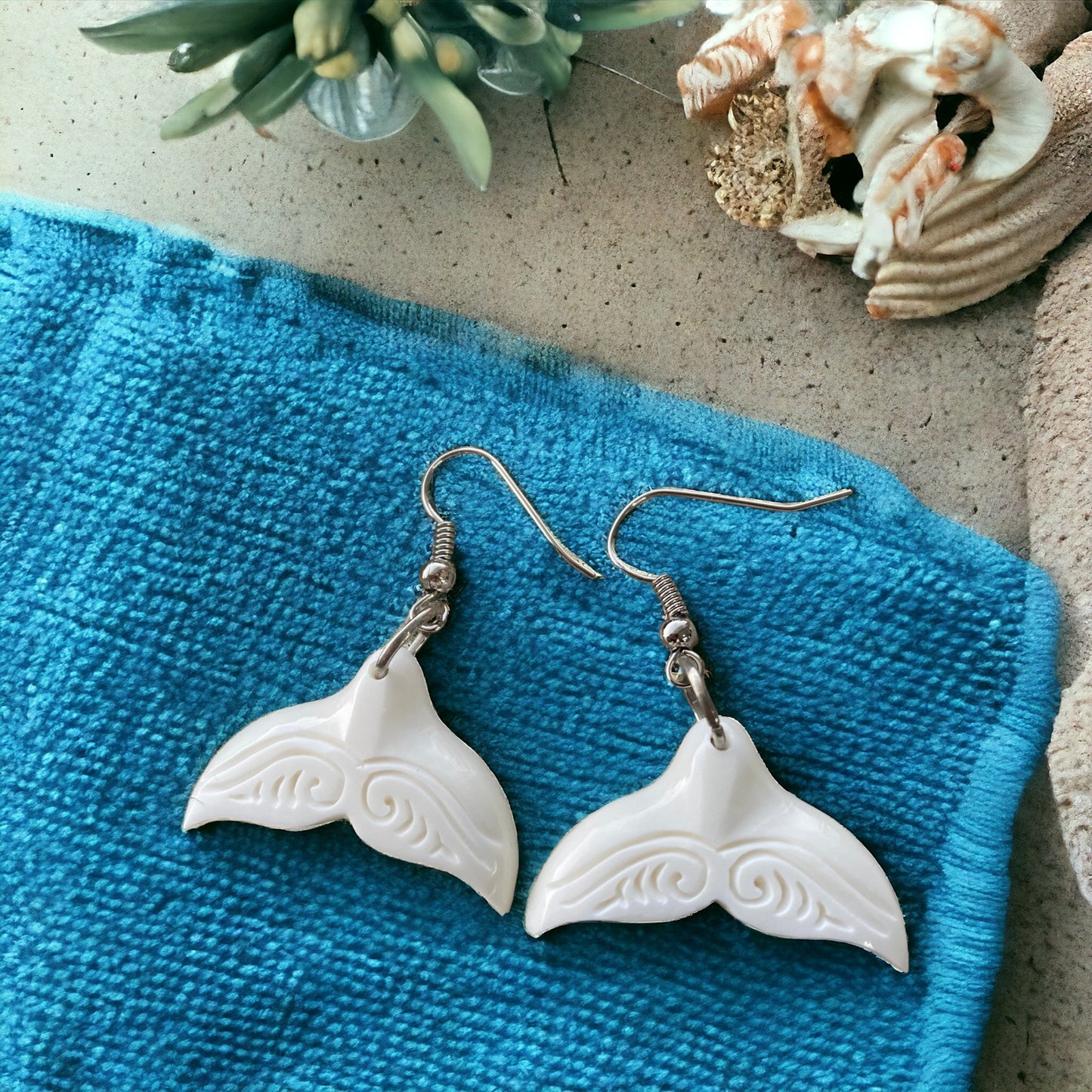 Bone Whale Tail Shaped Earrings