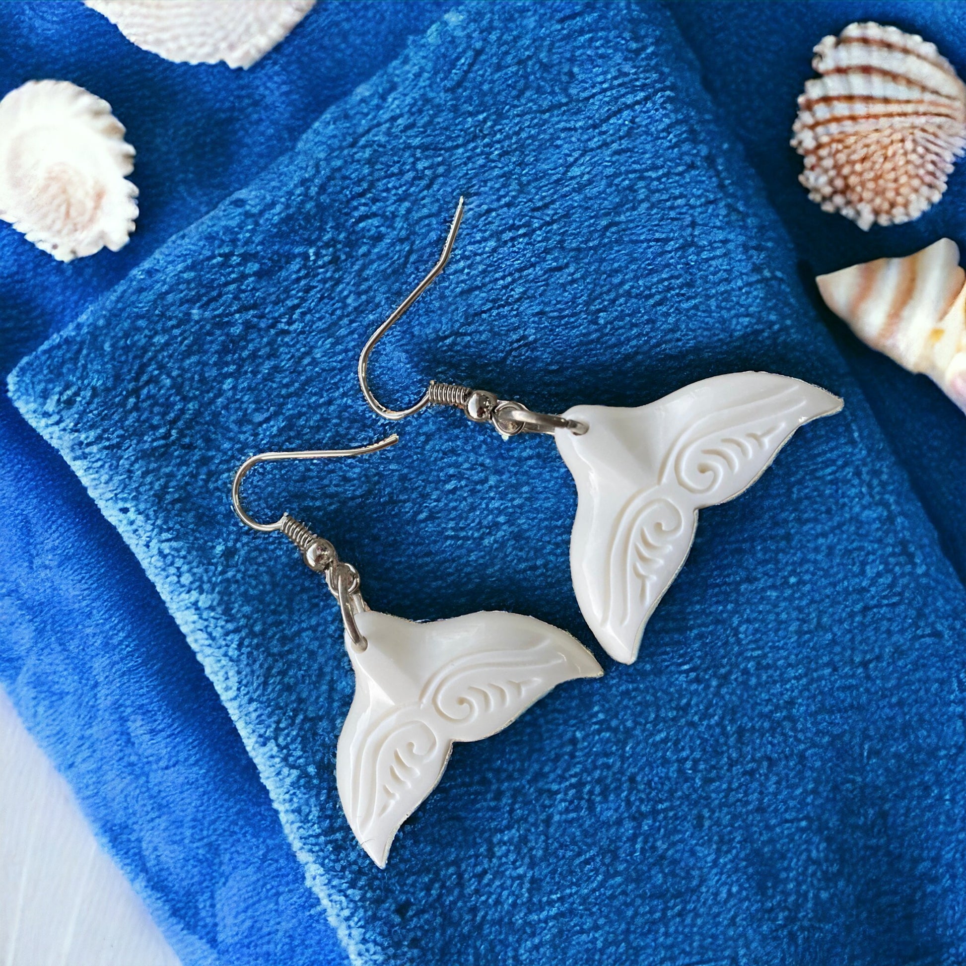 Bone Whale Tail Shaped Earrings