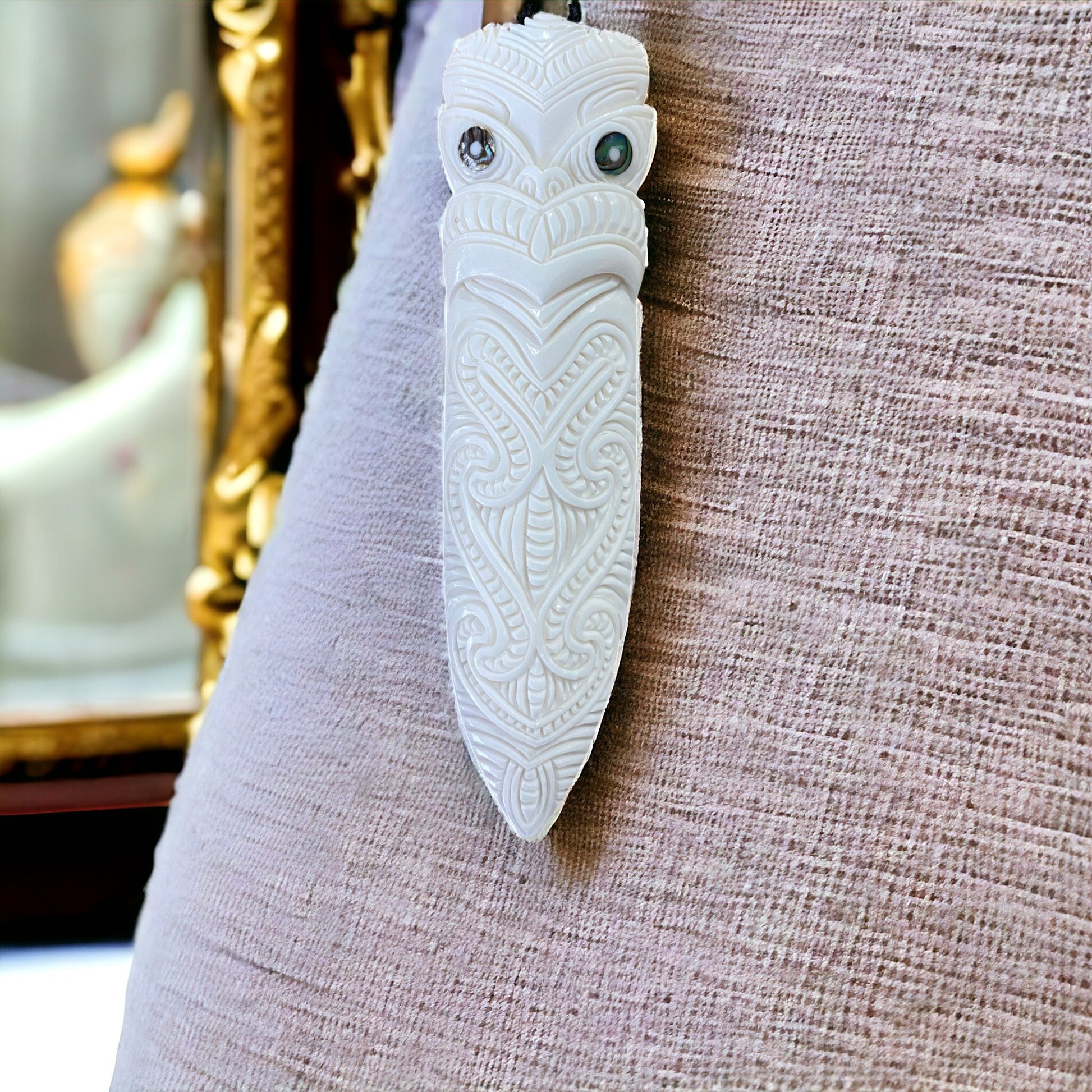 Bone Tiki Taiaha Pendant