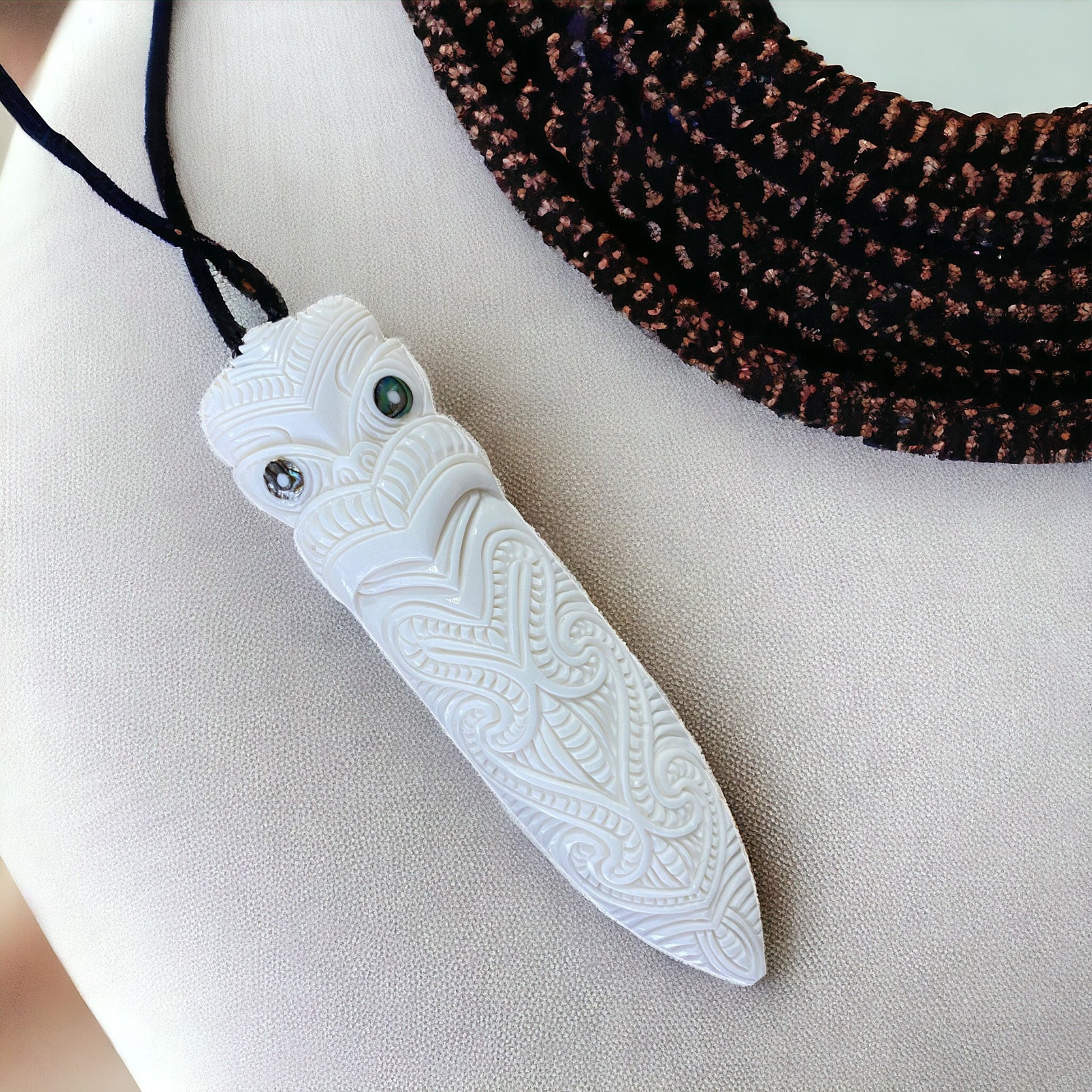 Bone Tiki Taiaha Pendant