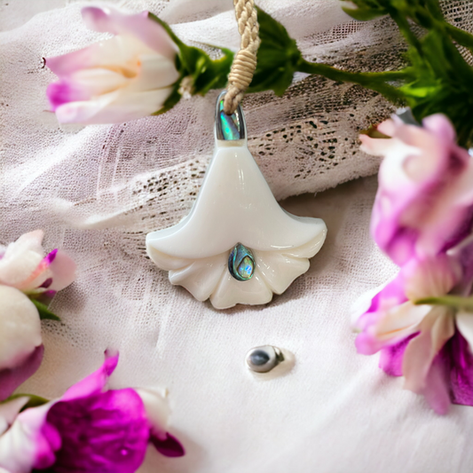 Bone Flower & Paua Shell Pendant