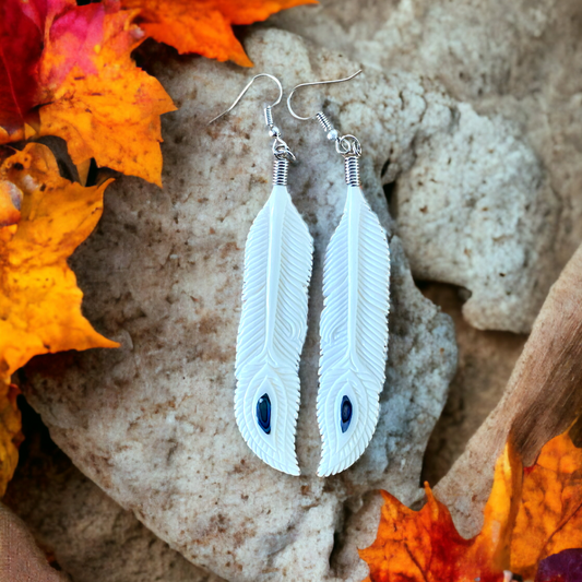 Bone Huia Earrings with Paua Shell