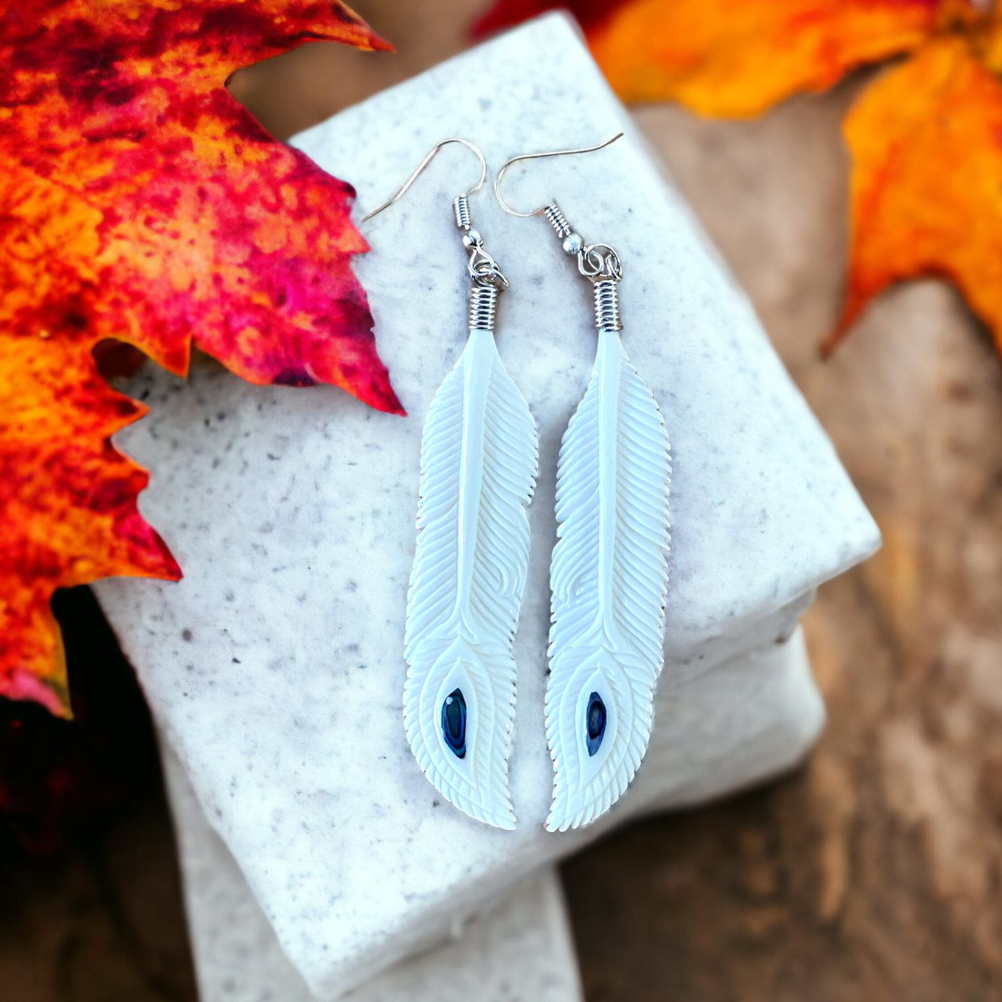 Bone Huia Earrings with Paua Shell