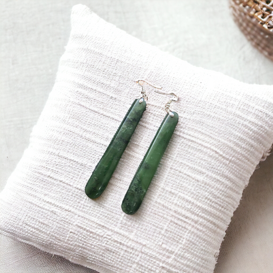 Greenstone Pole / Pounamu Roimata Earrings  80mm