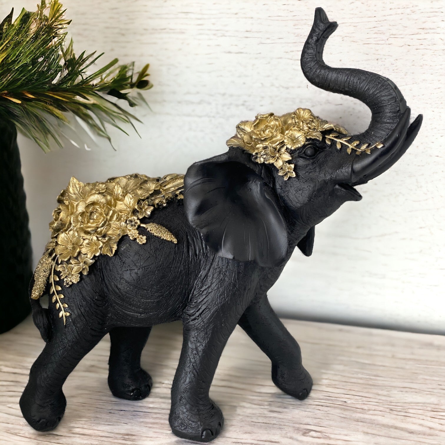 Elephant Black with Gold Garlands Ornament