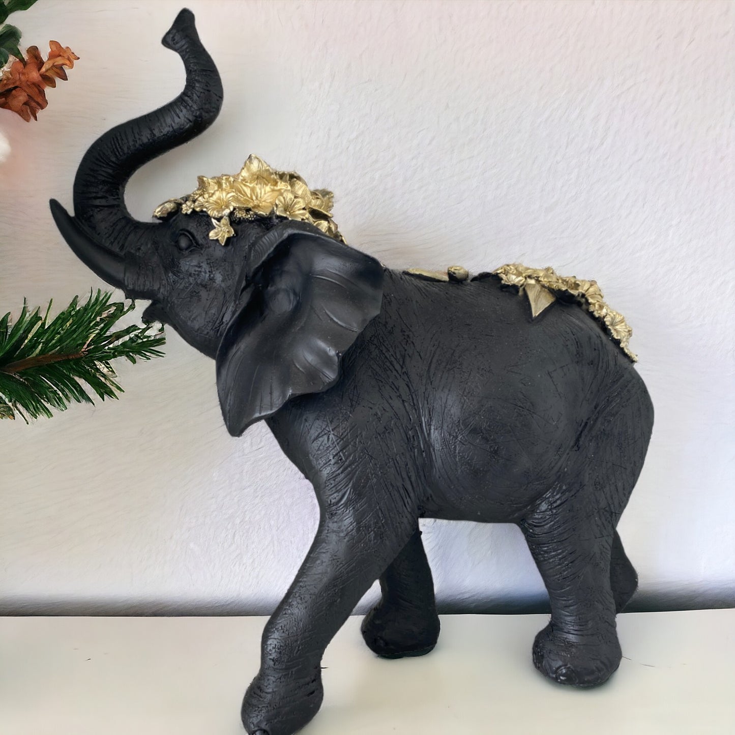 Elephant Black with Gold Garlands Ornament