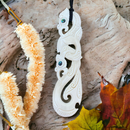 Bone Manaia Double Hook Pendant