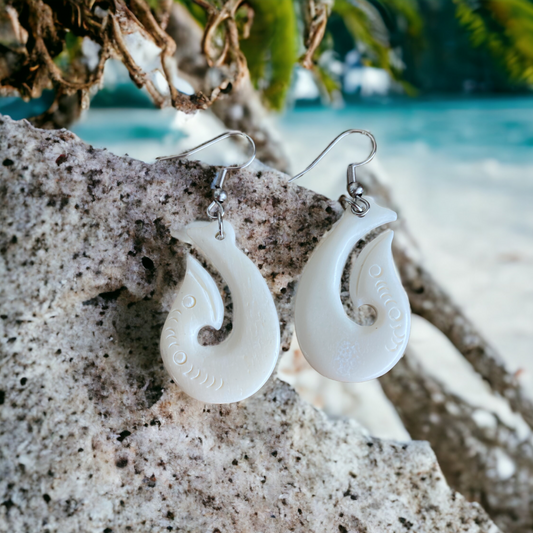 Bone Hei Matau (Fish Hook) Earrings