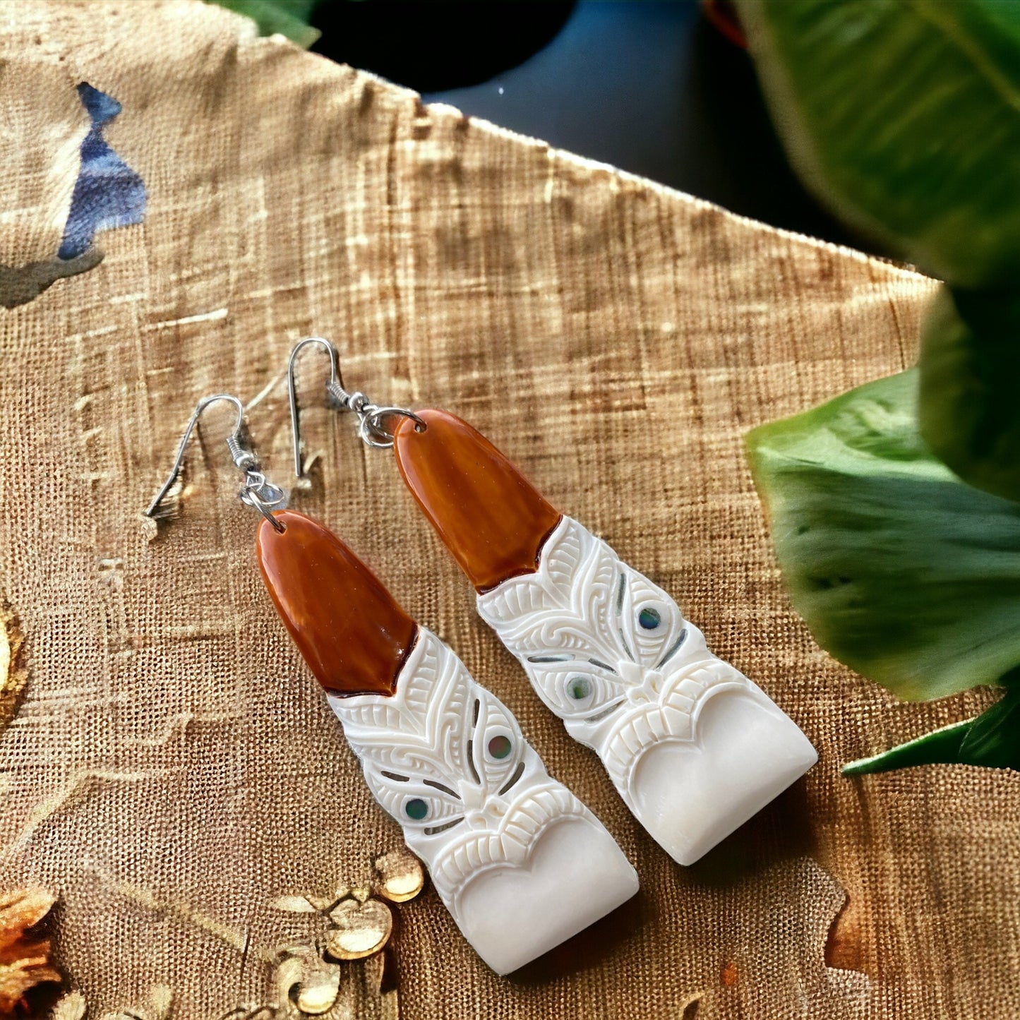 Bone Toki Earrings with Tiki Face