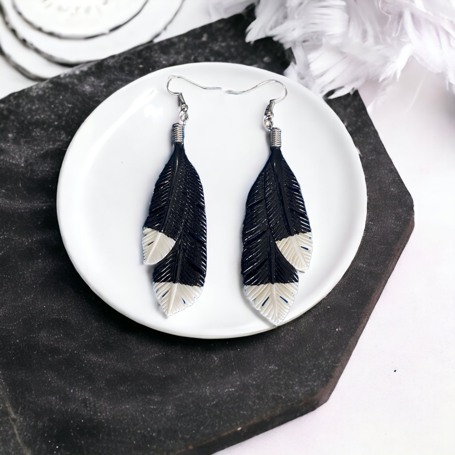 Bone Huia Earrings - Black