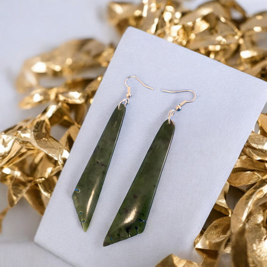 Greenstone / Pounamu Toki Earrings (Triangular)