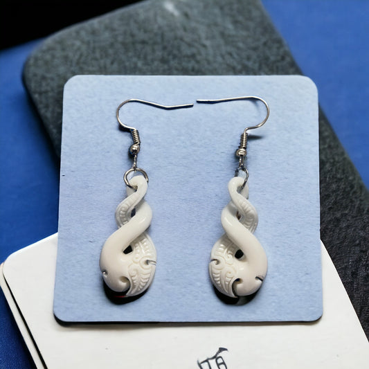 Bone Double Pikorua (Twist) Earrings