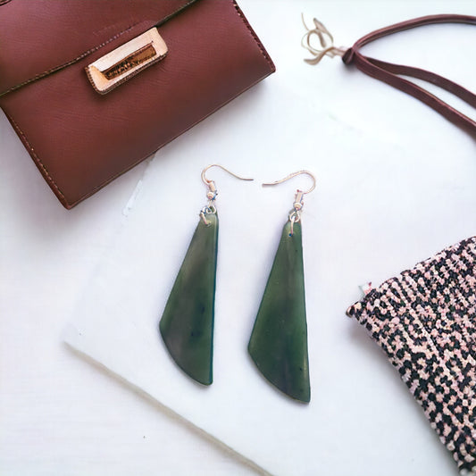 Greenstone / Pounamu Toki Earrings (Triangular) GE004