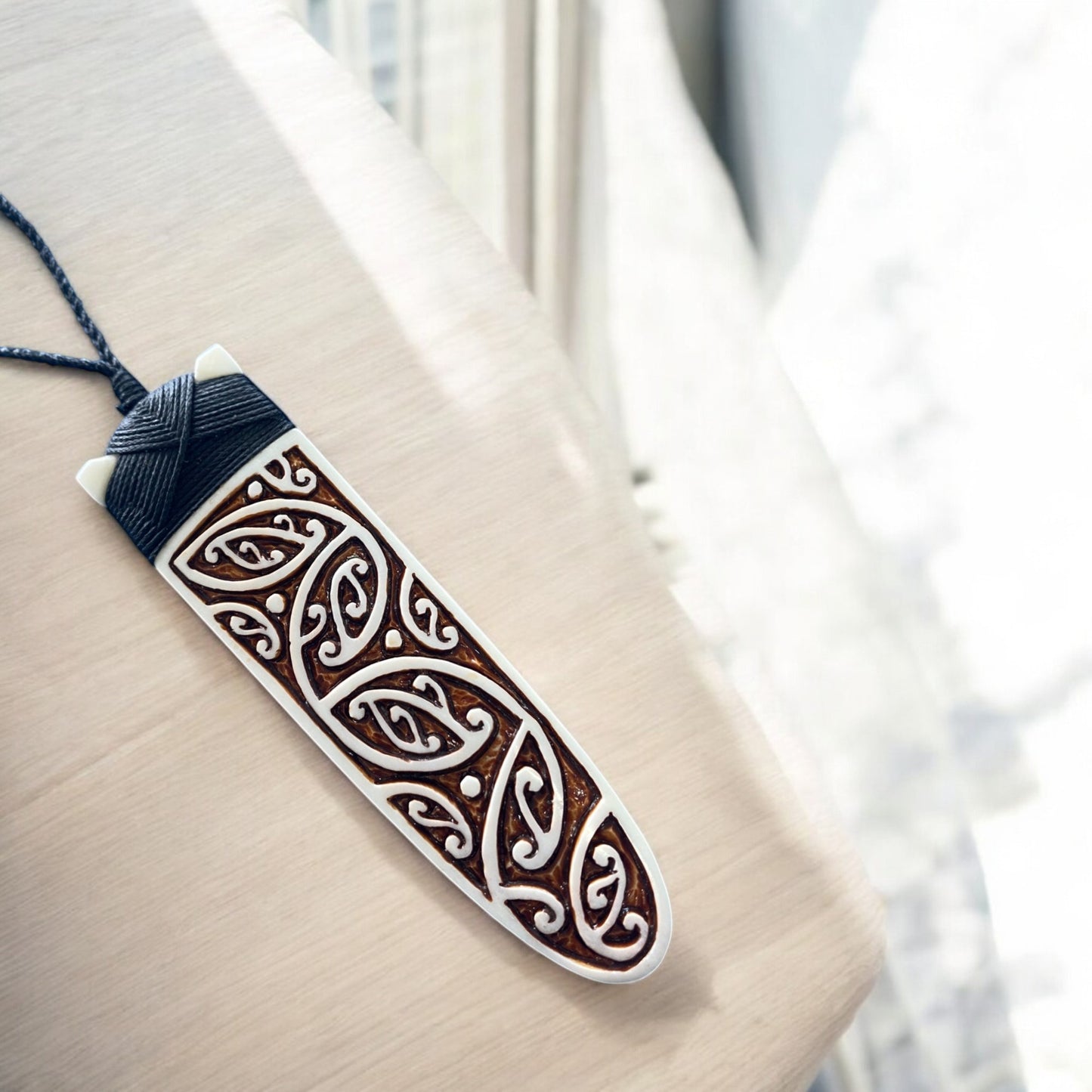 Kowhaiwhai Design Stained Bone Toki