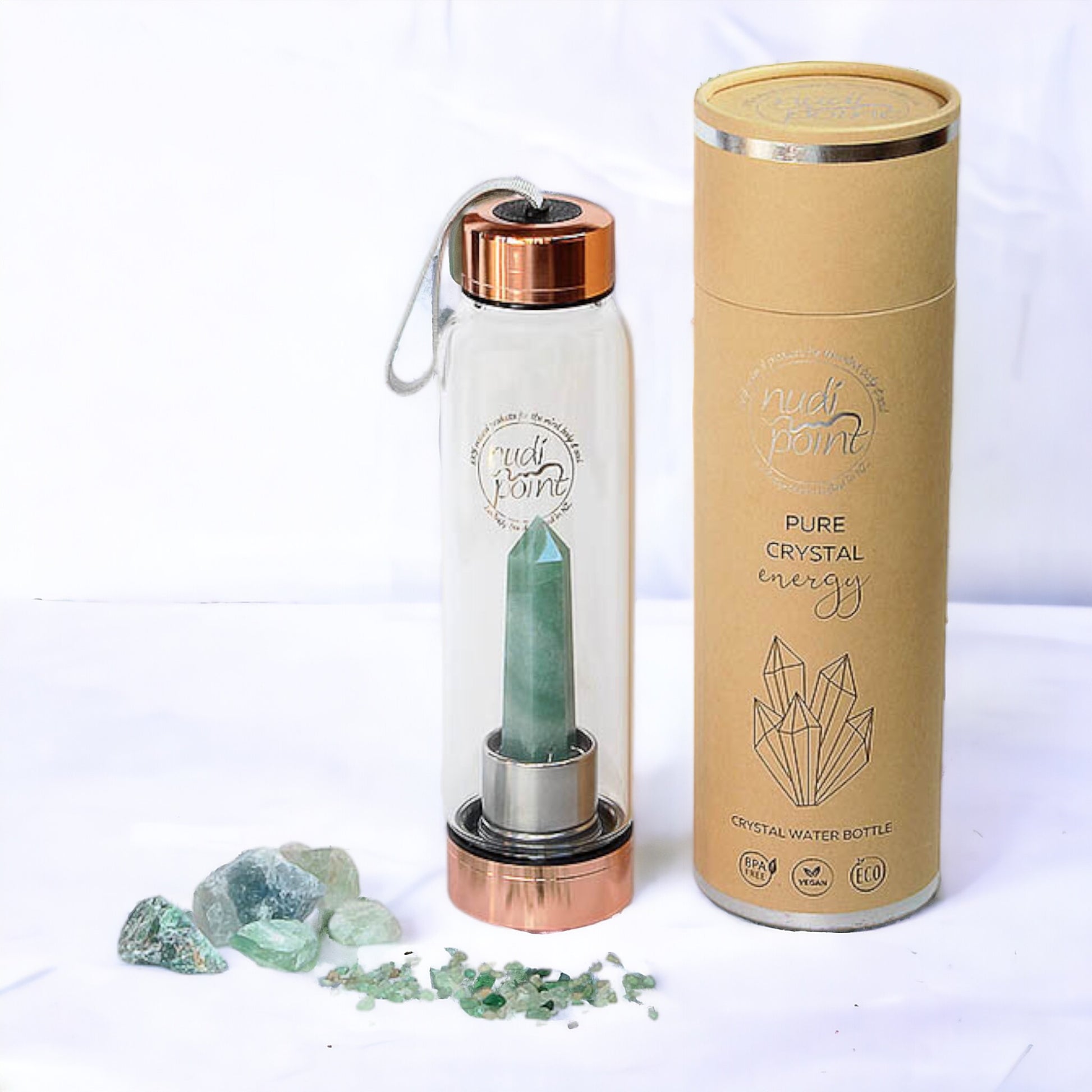 Nudi Point  Crystal Elixir Water Bottle - Green Aventurine (Copper)