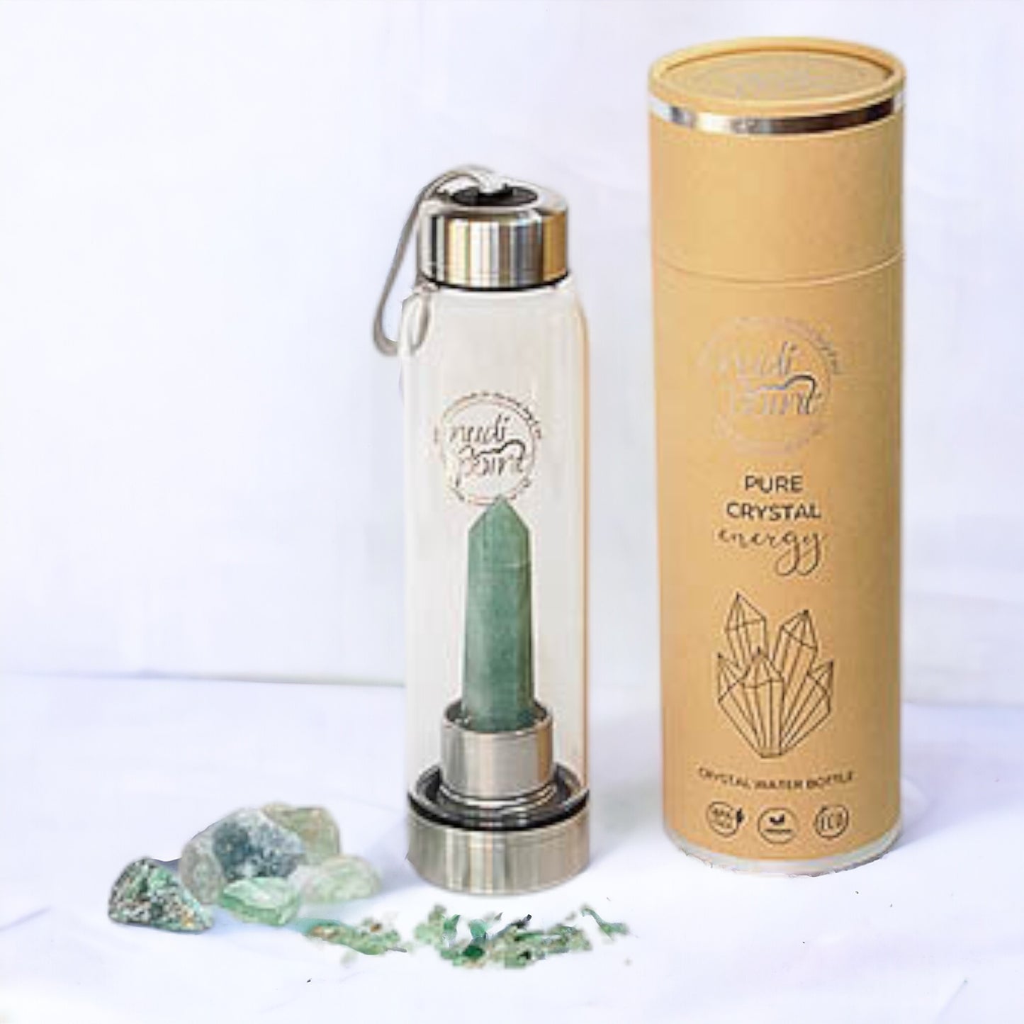 Nudi Point  Crystal Elixir Water Bottle - Green Aventurine Stainless