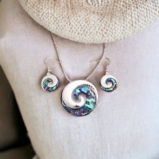 Kiwicraft Koru Laser Rhodium Pendant Set