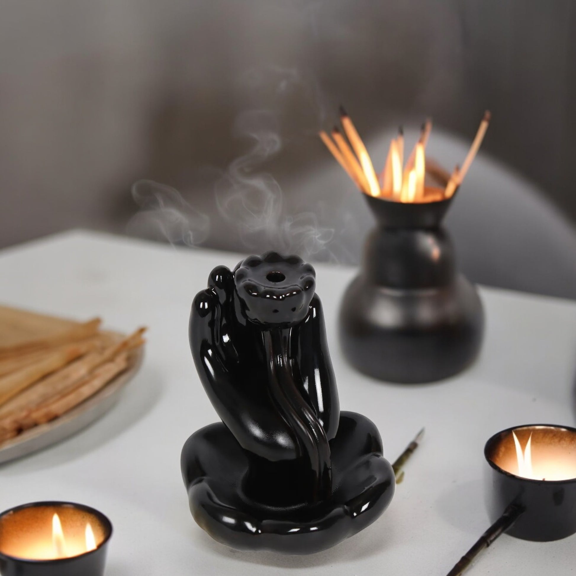 Backflow Incense Burner - Lotus Flower & Hand