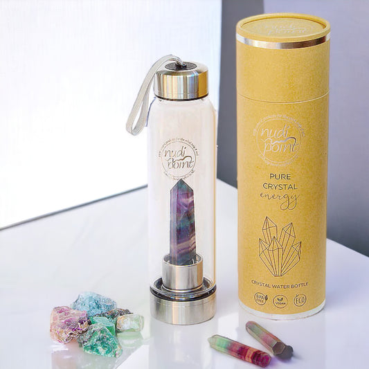 Nudi Point Crystal Elixir Water Bottle - Rainbow Flourite (Stainless Steel)