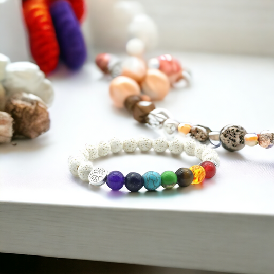 Nudi Point Bracelet White Lava Stone Chakra Rainbow Tree of Life