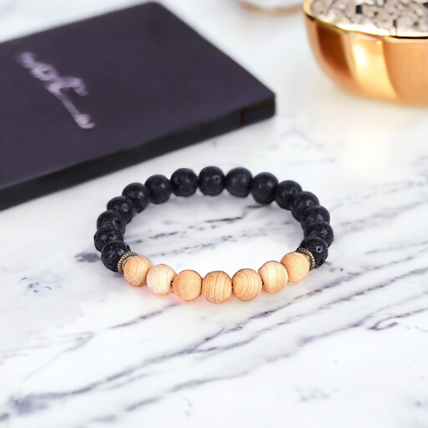 Nudi Point Bracelet Wooden Beads & Lava Stone