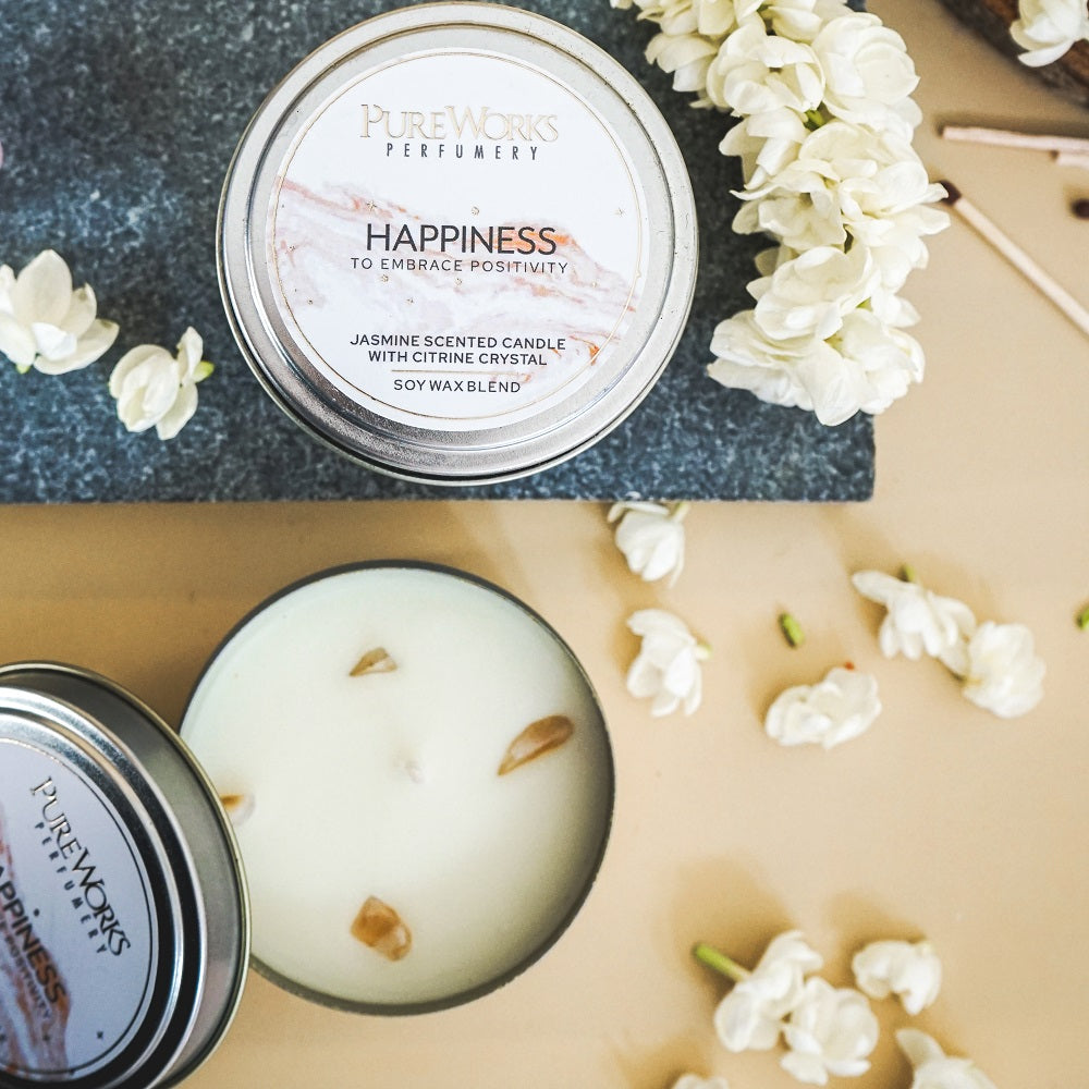 Happiness Jasmine with Citrine Crystal Energy Candle 200gm