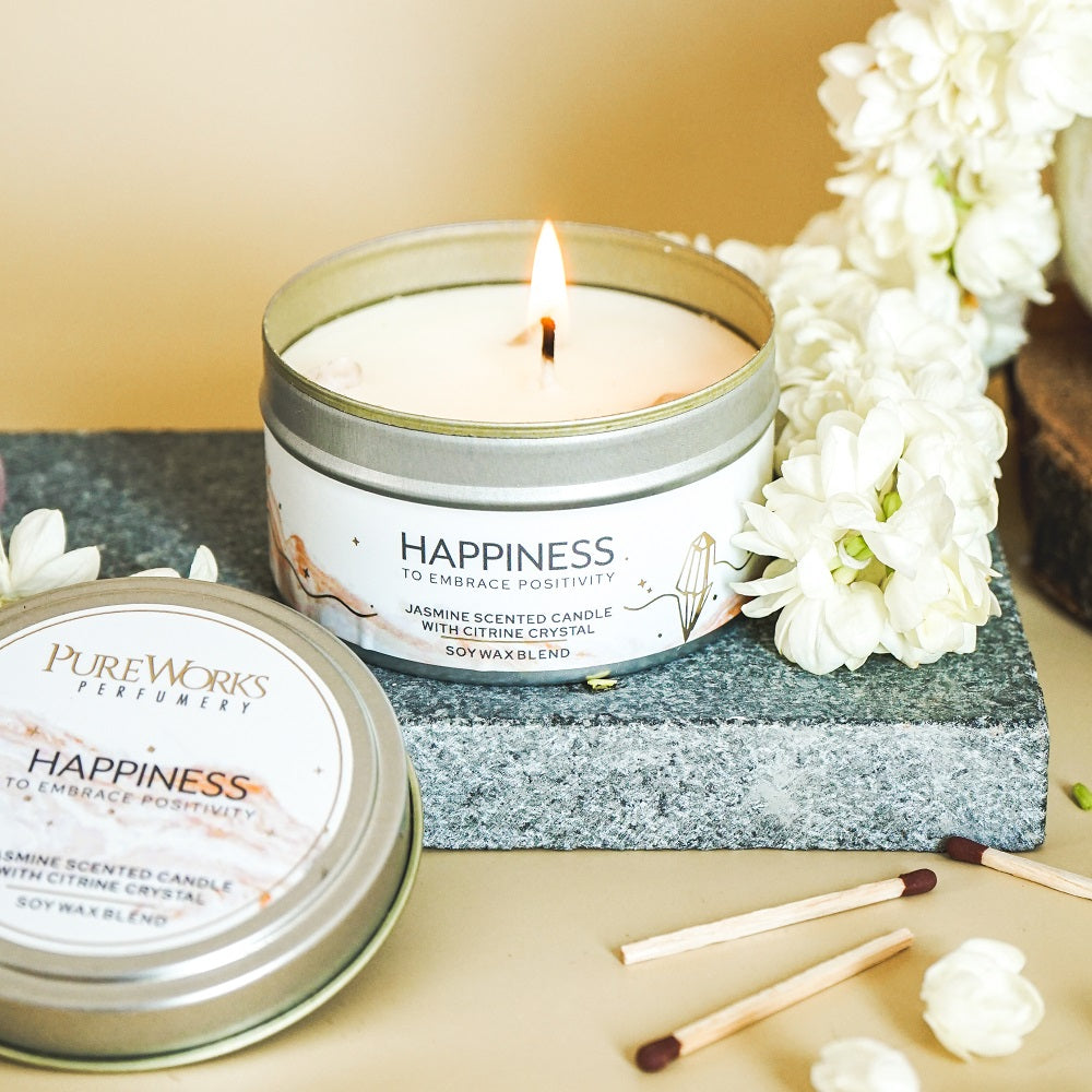 Happiness Jasmine with Citrine Crystal Energy Candle 200gm