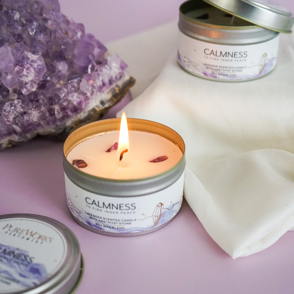 Calmness Lavender with Amethyst Crystal Energy Candle 80gm