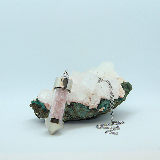 Nudi Point Crystal Bottle Pendant - Rose Quartz